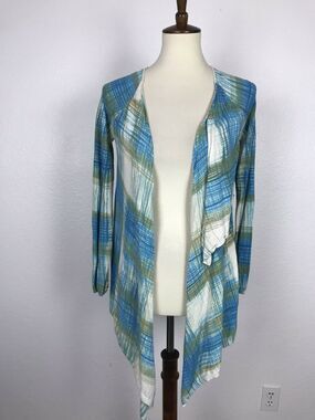 Anthropologie Sparrow Asymmetric Plaid Open Front Cardigan Sweater